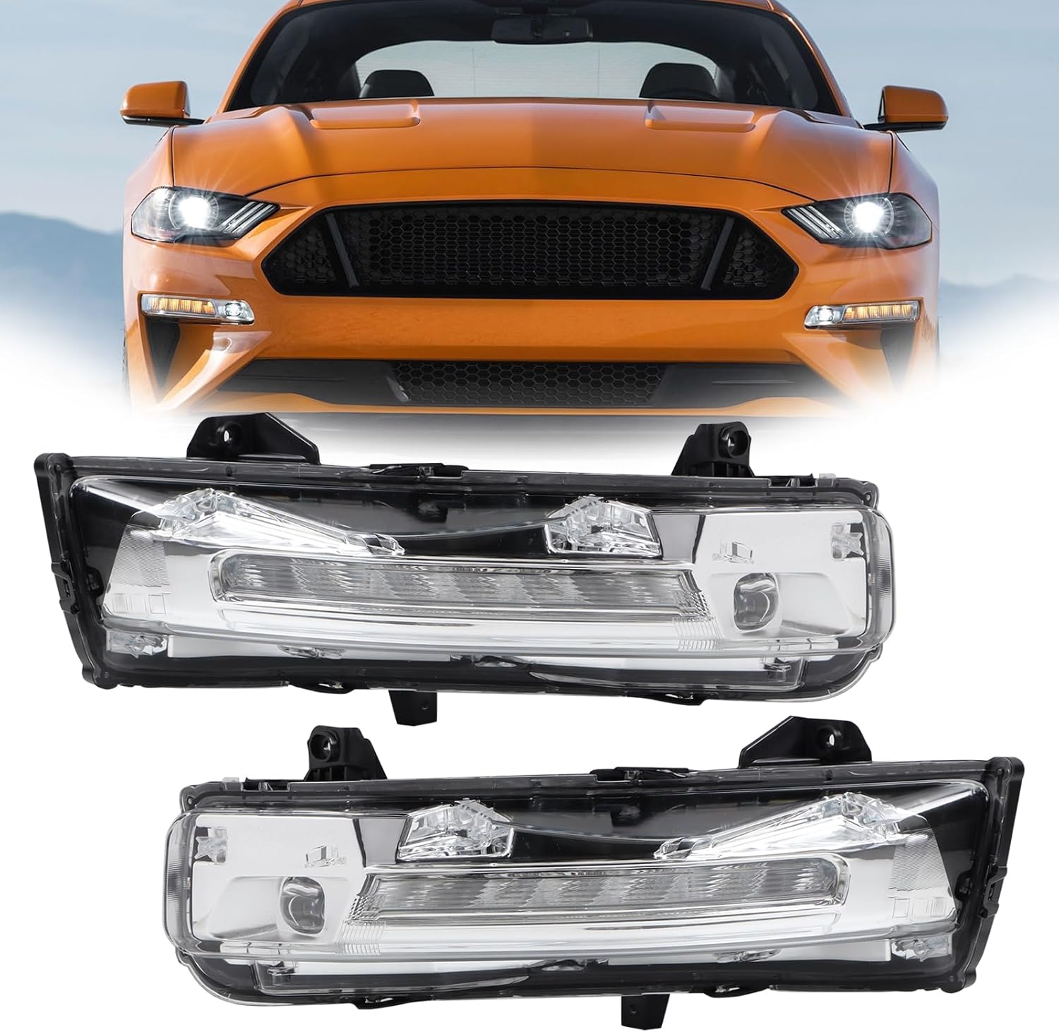 A Pair Fog Light W/Lens Compatible With 2018-2023 Ford Mustang GT/Bullitt/Premium Left Side&RightSide LED DRL Fog Lights Replacement JR3Z13201A FO2520198 JR3Z13200A FO2521198