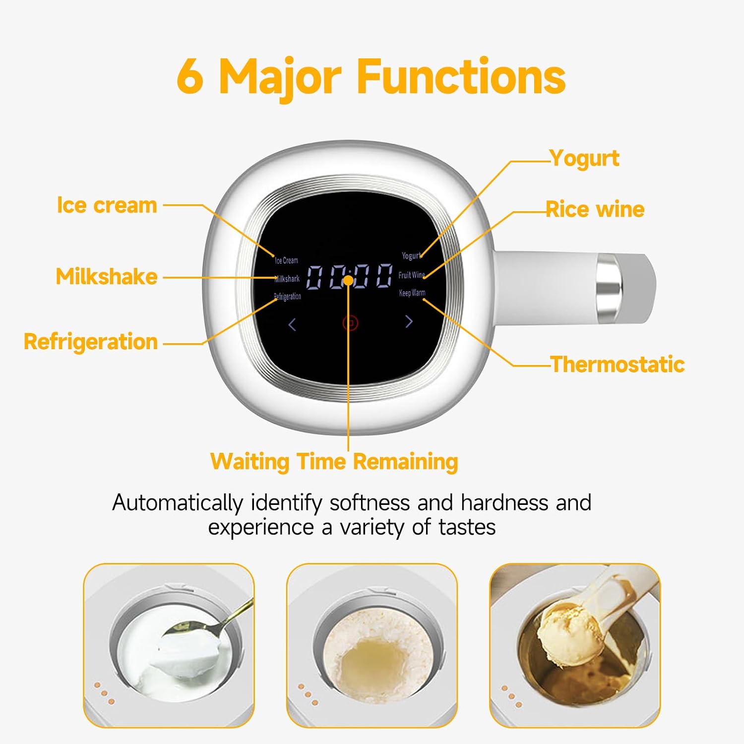 Electric Automatic Ice Cream Maker Machine, Frozen Yogurt Machine for Homemade Sorbet, Custard, Gelato and Maker, Protable Ice-cream Makers Without Pre Freezing, Easy to Clean