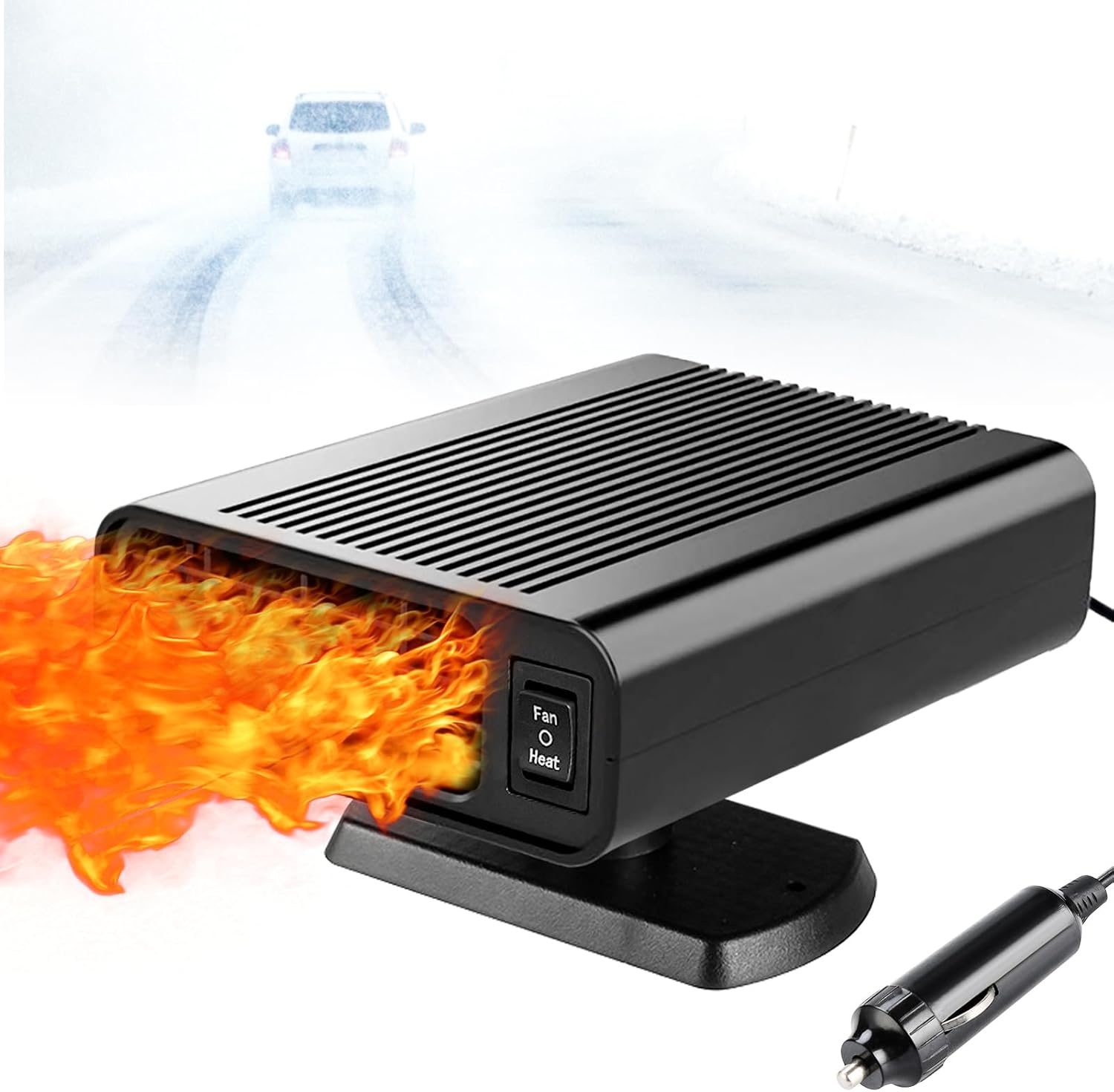 Car Heater, 12V portable car heater and defroster-150W Car Heater Defroster Automobile Windscreen Fan with 360° Rotatable Base, Black