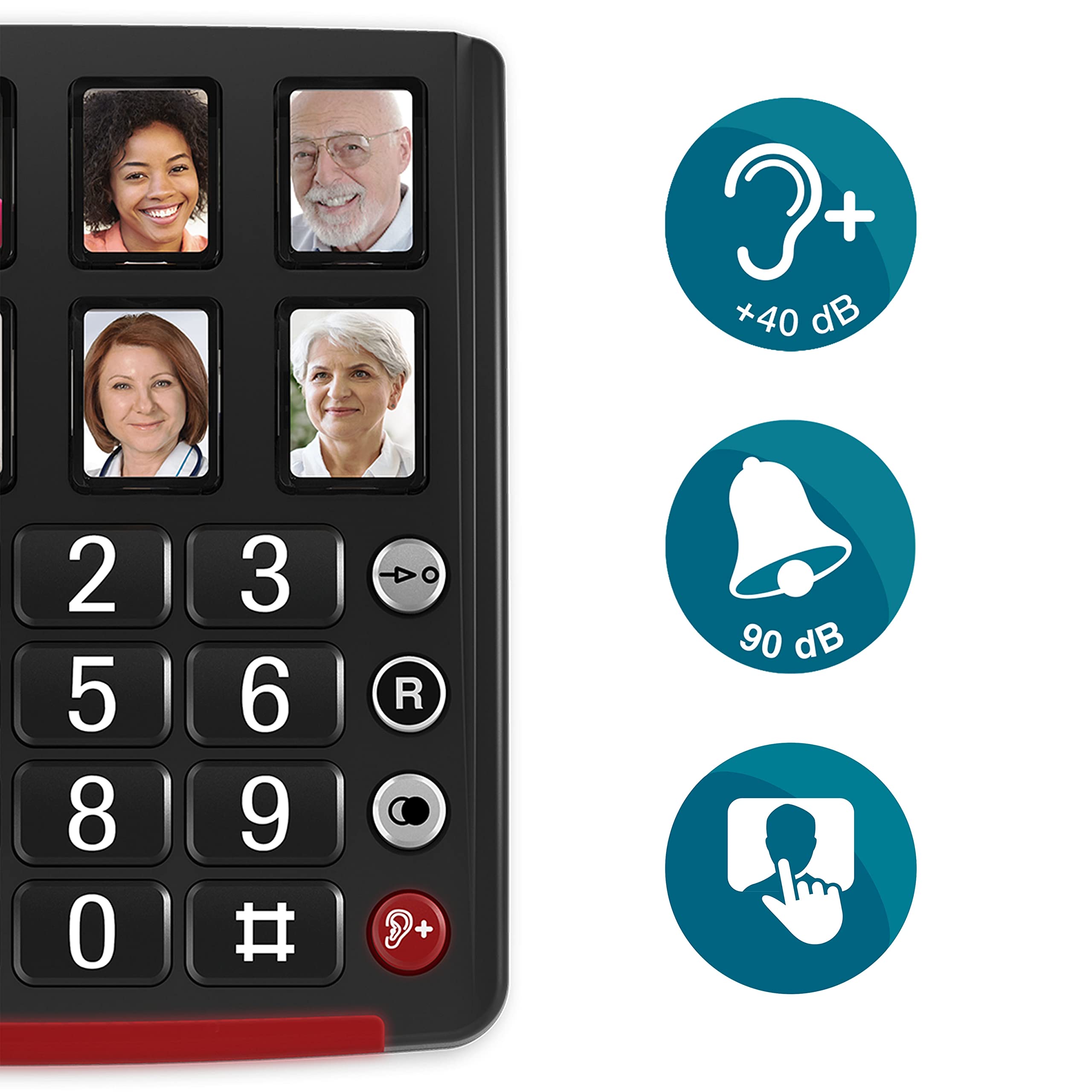 Amplicomms BigTel 40 Plus przewodowy telefon z dużym przyciskiem dla osób starszych - głośne telefony do trudnych słuchów - telefony kompatybilne z aparatem słuchowym - telefon z dużym numerem