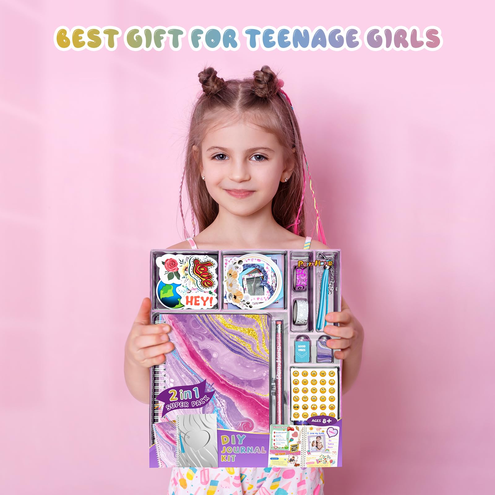 PERRYHOME 2-Pack DIY Journal Kit for Girls - 200+Pcs Journal Set for Tween & Teen Girls, Journaling Art & Crafts Kits, Christmas Gifts for 8 9 10 11 12 13 14 Year Old Girl,Scrapbook&Diary Supplies Set
