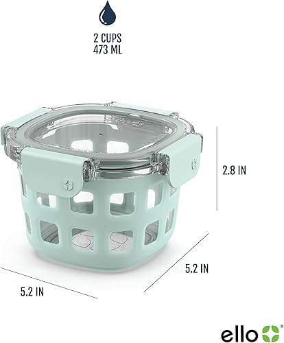 Miniatura 4 de Ello Duraglass - Juego de recipientes de vidrio para alimentos a prueba de fugas, con tapas herméticas de plástico sin BPA, aptos para lavavajillas,