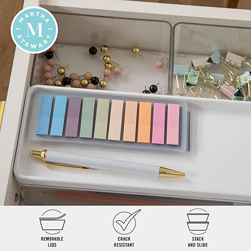 Miniatura 3 de Martha Stewart Grady - Cajas de almacenamiento apilables de plástico transparente con tapas de plástico blanco, juego de 3