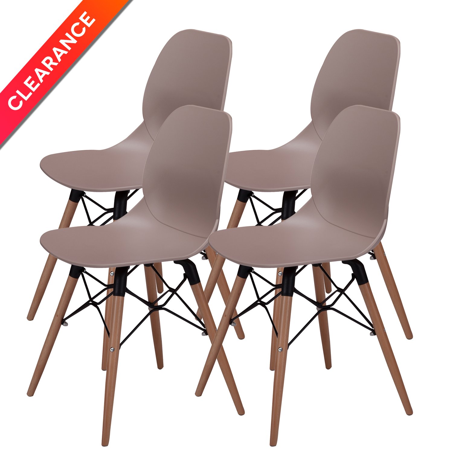 Dining Chairs Mid Century Modern Eames Style DSW Chair Shell Lounge Plastic Chair for Kitchen Dining Bedroom Living Room Side Chairs Set of 4 Light Coffee