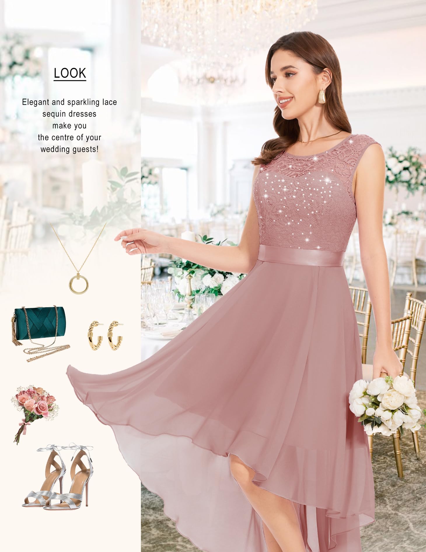 Berylove Damen Vokuhila Cocktailkleid Abendkleider Elegant für Hochzeit Festliche Kleider Ärmellos Brautjungfernkleid