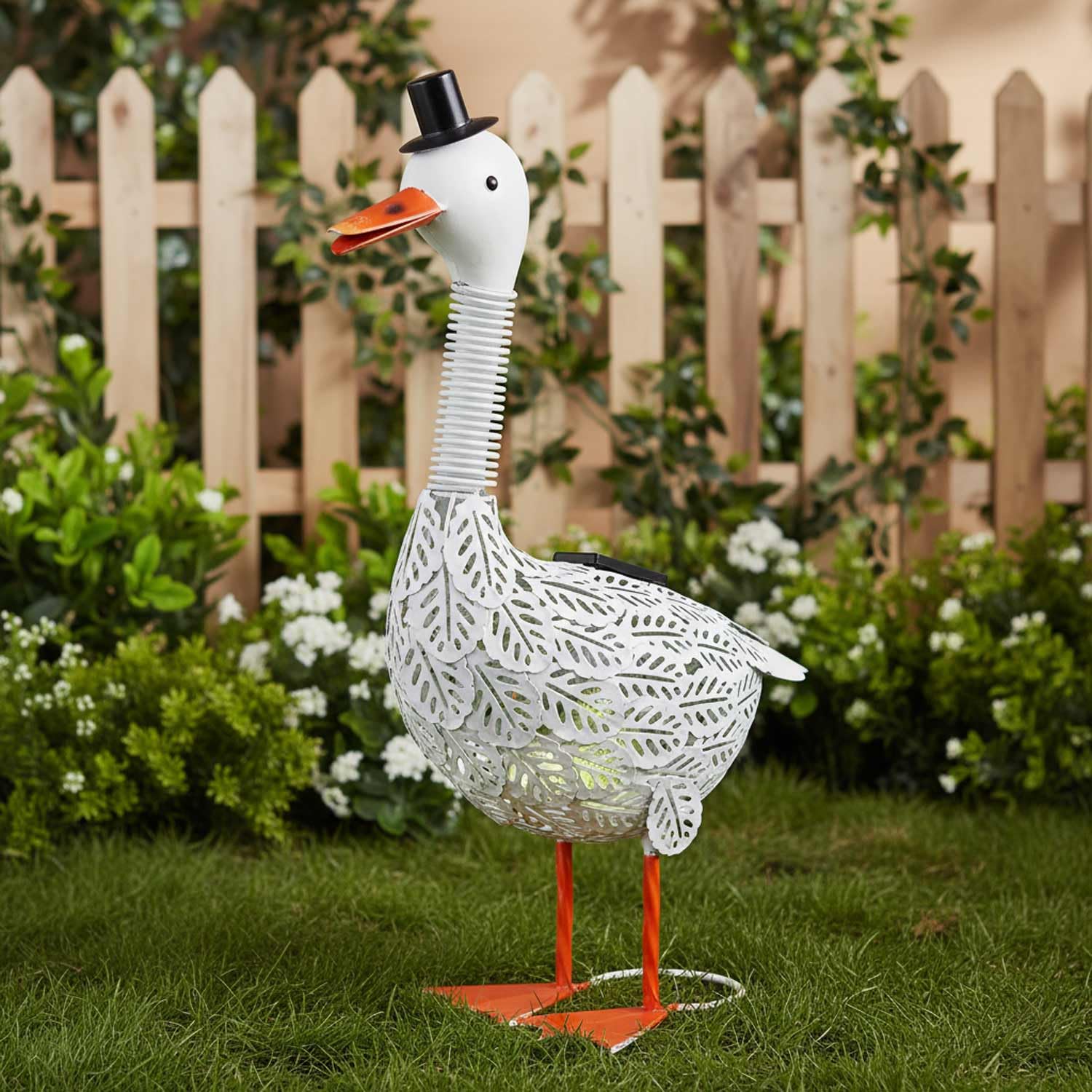 Statue de jardin d'oie en métal solaire - 50,8 cm de haut - Décoration de jardin pour l'extérieur - Figurine d'oie pour terrasse, porche, cour, pelouse, cadeau d'oie de jardin