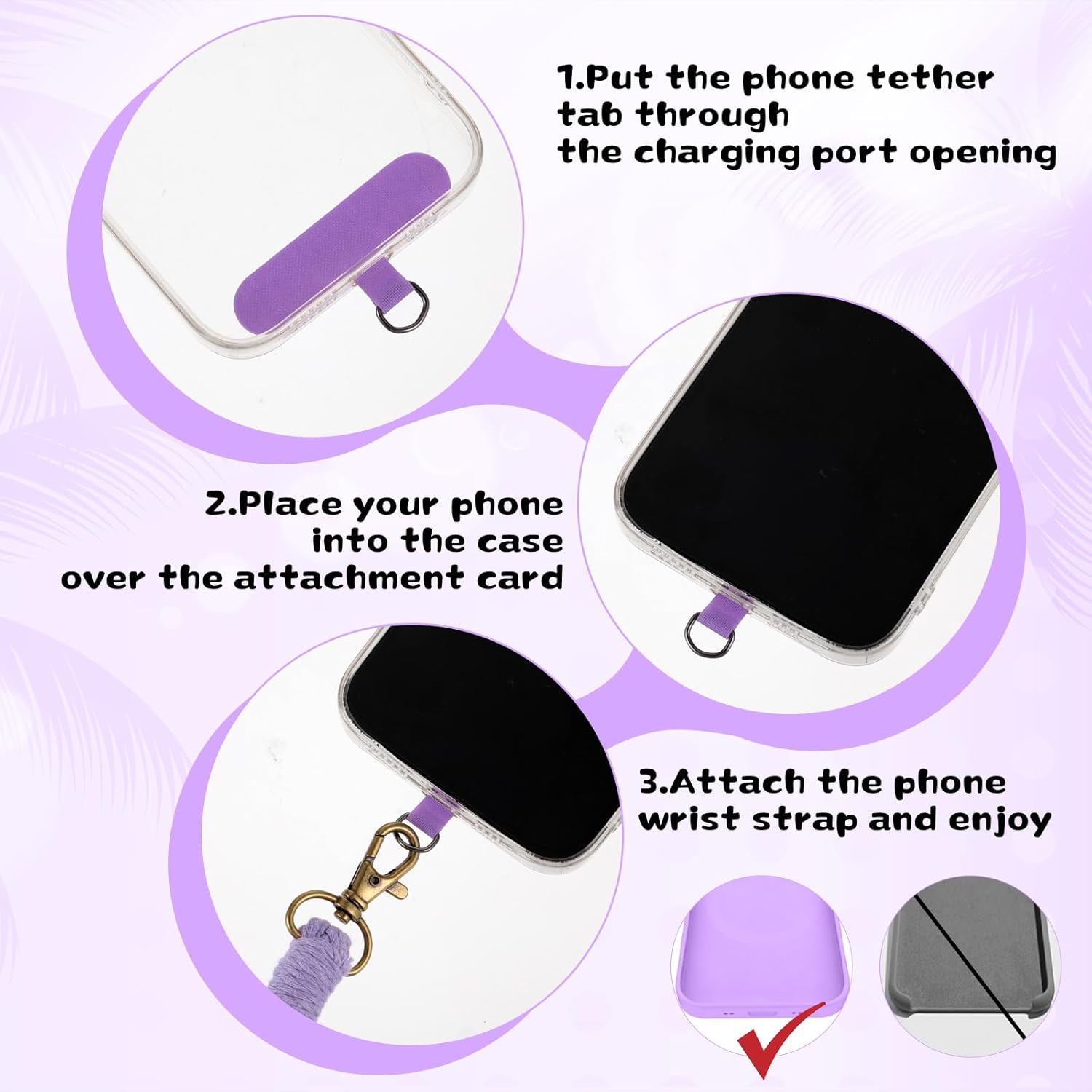 3 Pack Phone Wrist Strap, Colorful Phone Lanyard Bracelet with Universal Patch, Wristlet Keychain for Smartphones – Compatible with 4-6.7 Inch Full-Coverage Cases - Image 5