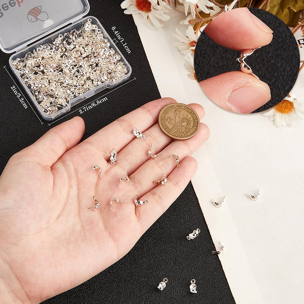 Beebeecraft 1 Box 200Pcs Bead Tips Knot Covers 925 Sterling Silver Plated Brass 8mm Crimp Covers for Jewellery Making - Image 3