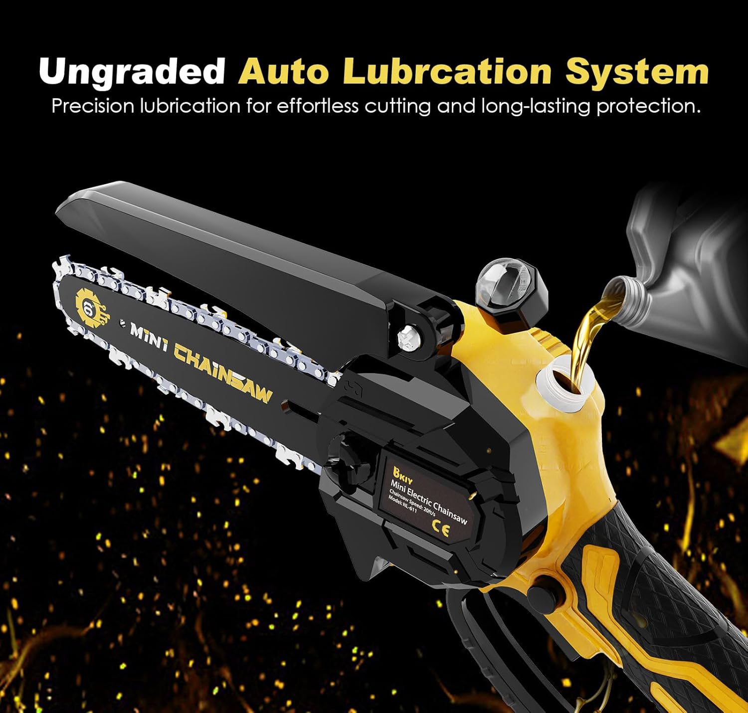 Mini Chainsaw Cordless 6 Inch – 21V Battery Powered Electric Pruning Saw with Automatic Oiler, Lightweight Handheld Chainsaw for Tree Trimming Wood Cutting, Gifts for Men Dad, Yellow