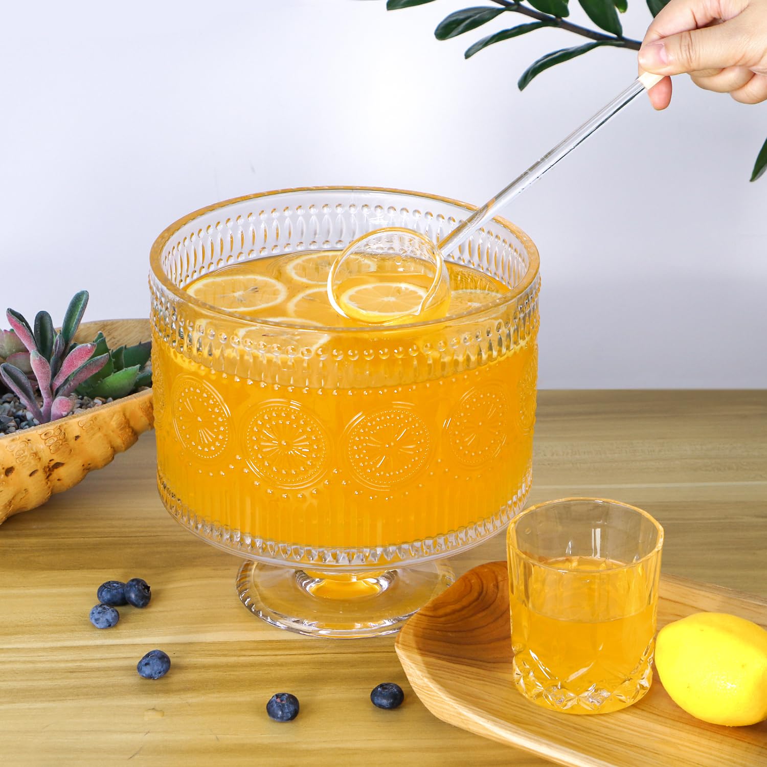 Cuenco de cristal con pedestal, 3250 ml, cuenco vintage para servir centro de mesa, plato de postre con pies para pasteles en capas, frutas, ensalada