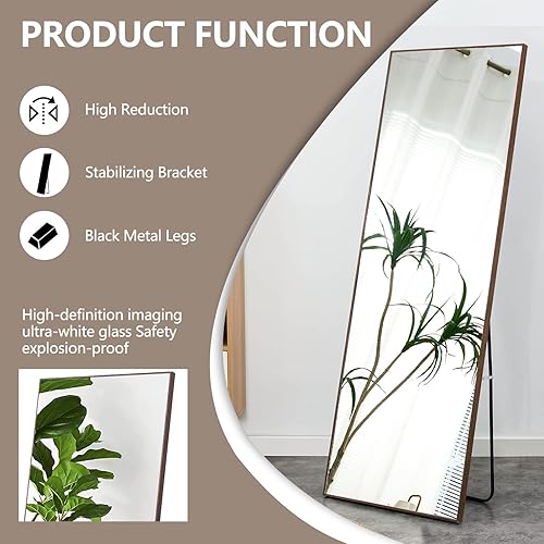 Miniatura 5 de WIIS' IDEA Espejo de longitud completa de 65 x 23 pulgadas, marco de madera maciza duradera, película a prueba de explosiones, espejo largo de