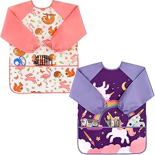 Oiomniv Kids Art Smock – Waterproof Long Sleeve Painting Apron with 3 ...