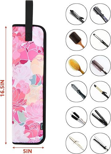Miniatura 3 de Beautyflier Funda de viaje universal para rizador, resistente al calor, lona, flor rosa (1 unidad, paquete de 1), para herramientas de cabello,
