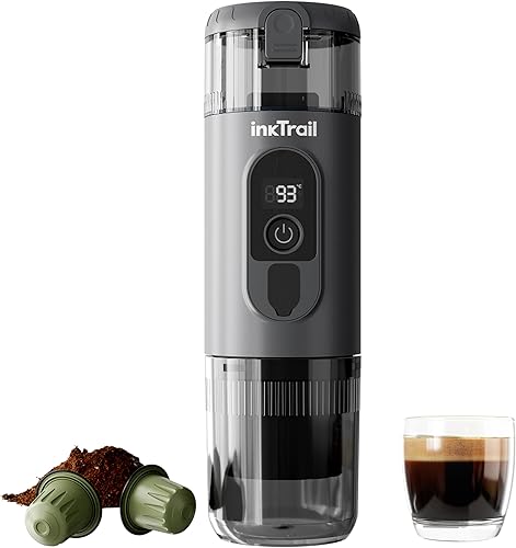 InkTrail Cafetera eléctrica portátil de café expreso, cafetera de viaje para campamento, autocalentamiento con batería recargable, compatible con
