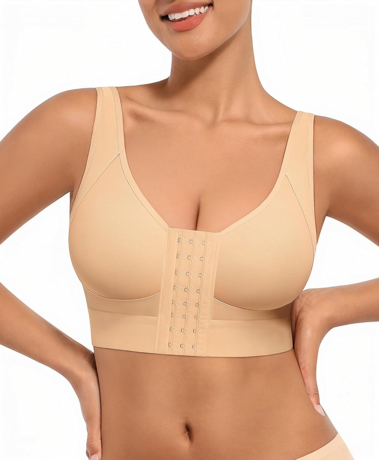 FeelinGirl Minimizer Bras Post Surgery Compression Front Closure Bra Wirefree Mastectomy with Adjustable Straps