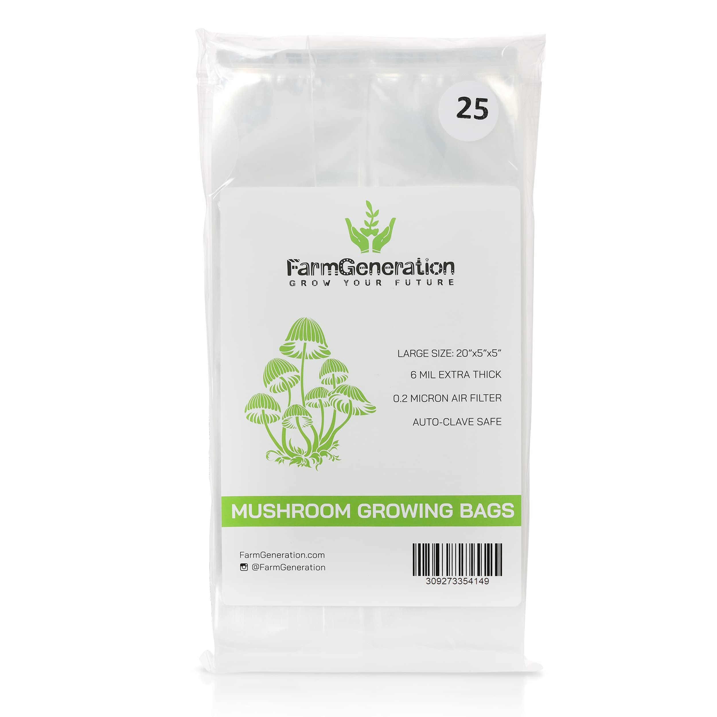 Buy FarmGeneration Mushroom Grow Bags 25Pack, 0.2 Micron Filter, Extra