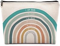 Vista 1 de I am Kind Smart Brave - Bolsa de cosméticos bohemia con diseño de arco iris, con cita inspiradora, bolsa de maquillaje, bolsa de cosméticos