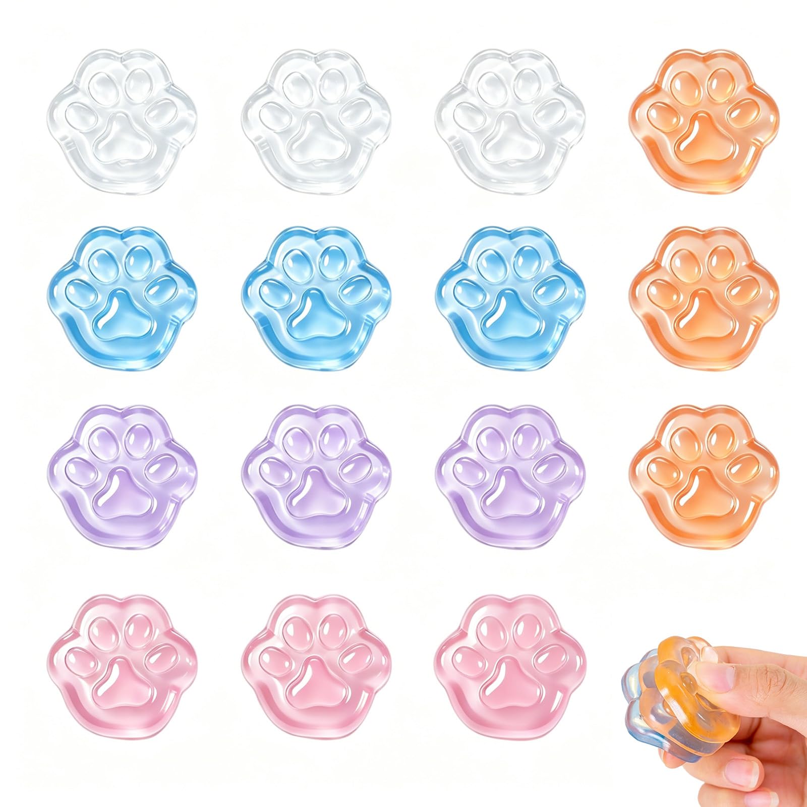 15 PCS Transparent Mini Cat Paw Squishy Squeeze Toys, Mini Random Colour Squishies Squeeze Cute Stress Relief Squishy Fidget Toys, Suitable for Relaxation And Focus