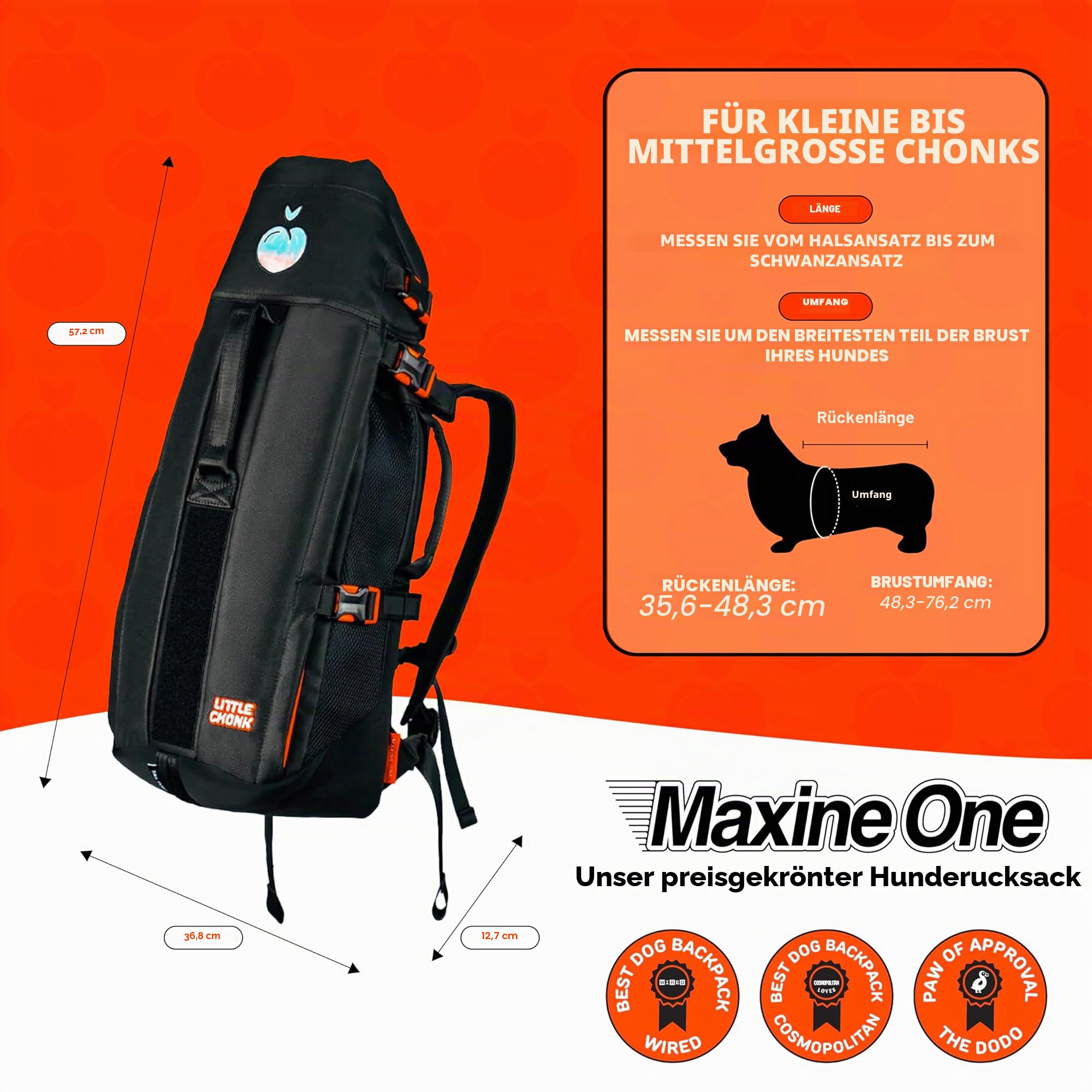 The Maxine One Medium Hunde-Tragerucksack von Little Chonk, für mittelgroße Rassen, verstellbare Haustier-Tragetasche, nach vorne zeigend, für Reisen, Wandern, Schwarz (Bark After Dark)