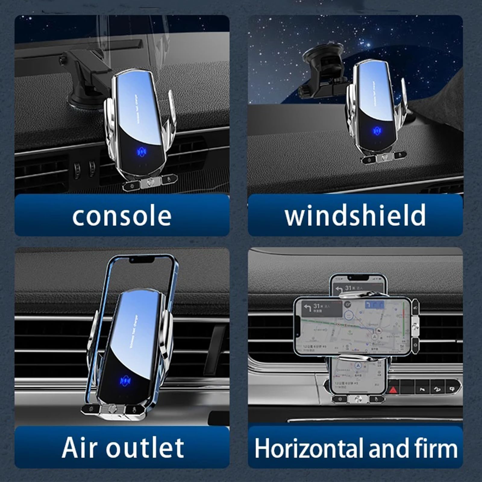 Kabelloses Kfz-Ladegerät, 15 W schnelles Qi-Laden, KFZ-Handyhalterung, Auto-Klemmung, Kfz-Ladegerät, Handyhalterung, passend für iPhone, Android, alle Smartphones