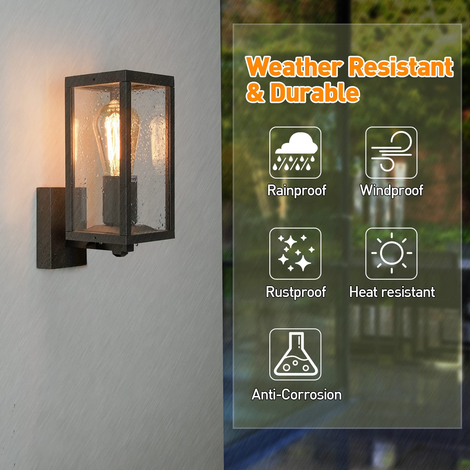 HLFVLITE Außenwandleuchte Hoflampe aus Aluminium und Glas, Wandlampe Außenleuchte in modernem, kubischem Design Hof & Garten– E27 Fassung für Halogen & LED, Max. 60W