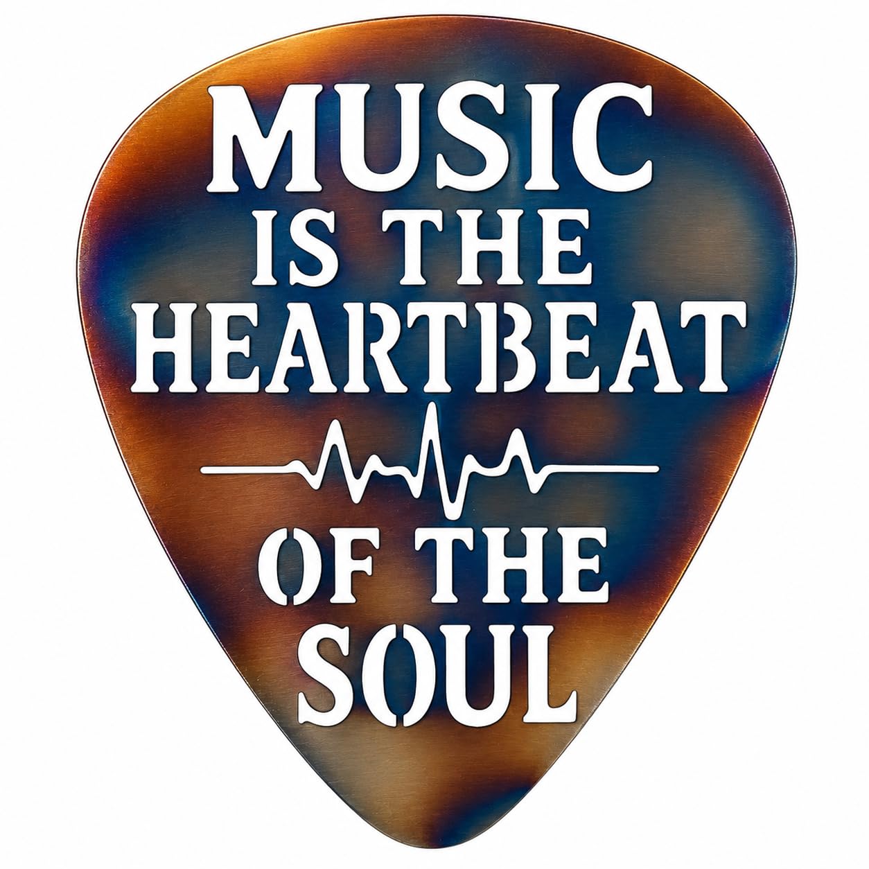 Top Brass Jumbo Guitar Pick Metal Wall Decor – “Music is the Heartbeat of the Soul” – Large 16" Steel Music Wall Art with Heartbeat Design – Flame