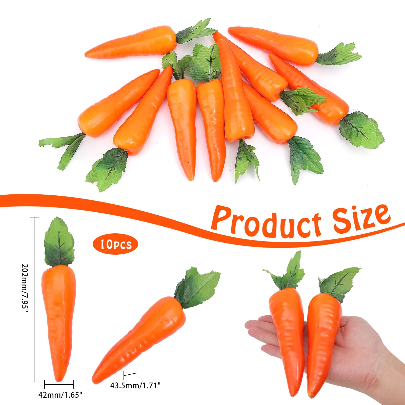 CHGCRAFT 10Pcs Big Size Easter Decor Carrots Realistic Fake Fruit Lifelike Carrots Simulation for Easter for Kitchen Rrestaurant Window Decoration, 8 Inch