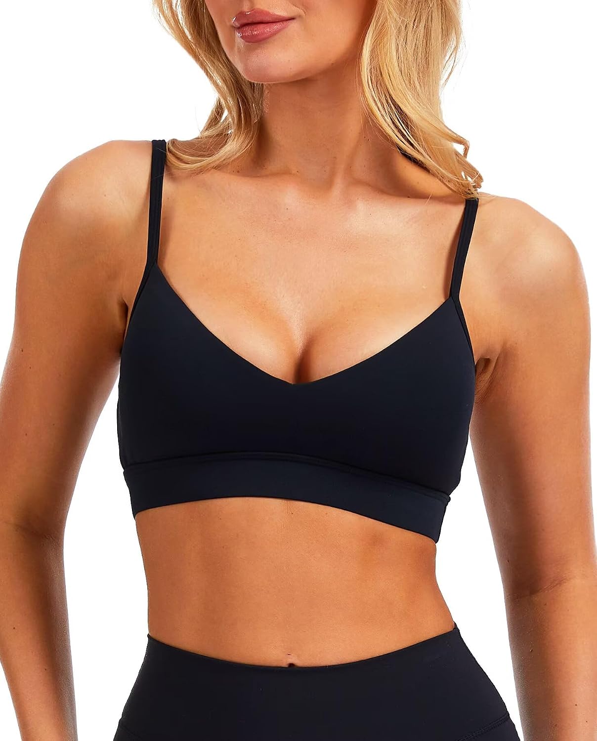 TZLDN V-Neck Strappy Sports Bra for Women Adjustable Padded Yoga Bralette Wireless Workout Crop Tops Gym Clothes Camisole
