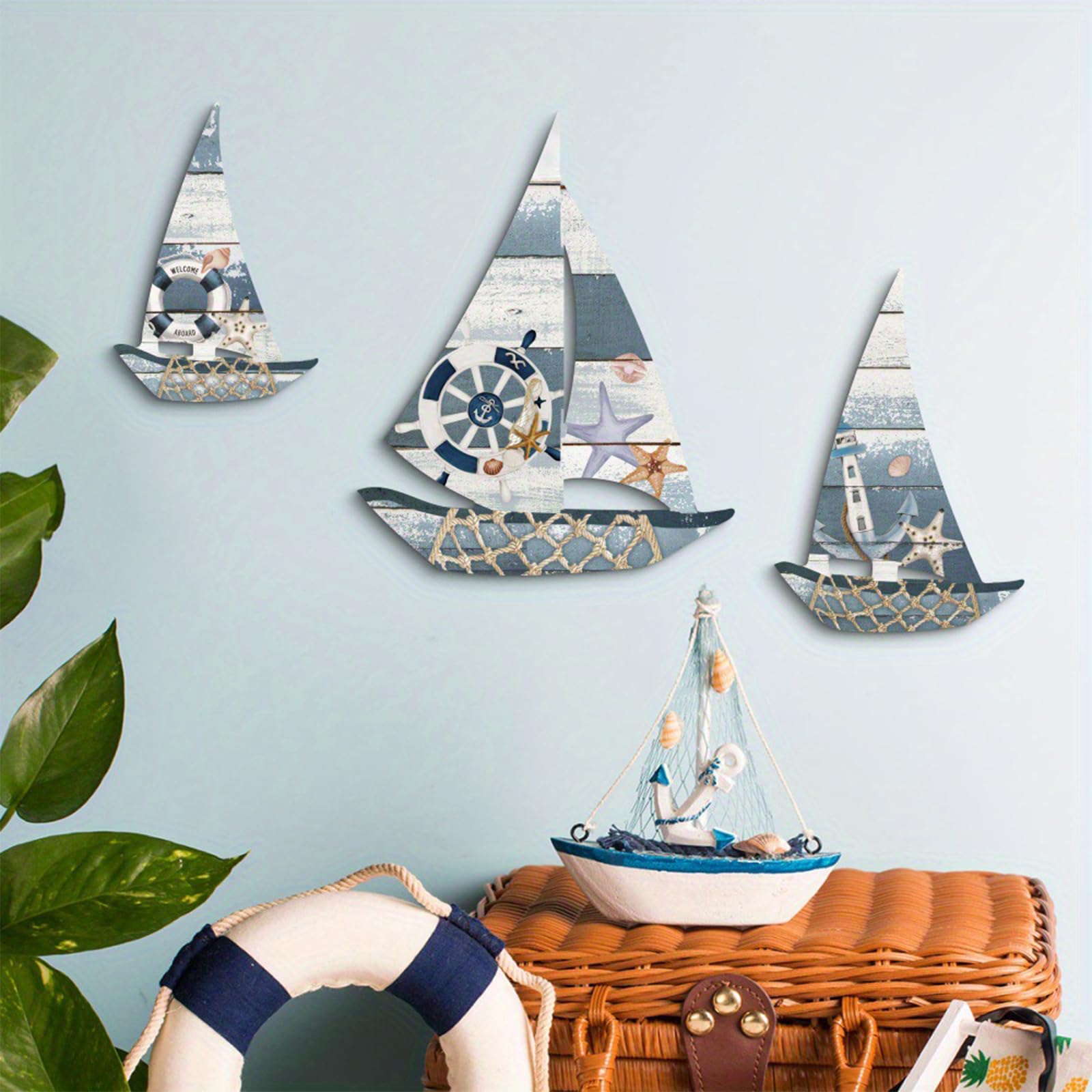 BSITSSS 3PCS Sail Decoration Beach Wall Decor, Beach Decorations Themed, DIY Nautical Decor, Nautical Wall Art Ornaments, Coastal WallArt for Home Bedroom Living Room