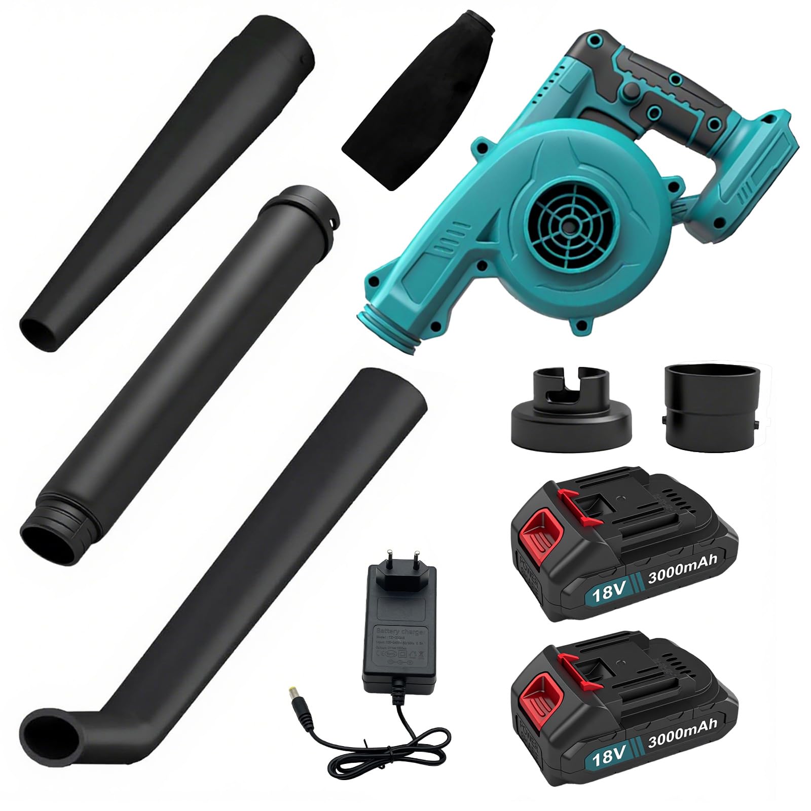 Akku-Laubbläser 2-in-1 Gebläse & Laubsauger, 13000 RPM 18V Garten Gebläse mit 2X 3000mAh Akkus, Stufenlose Drehzahlregelung & Mehrere Düsen für Terrasse, Einfahrt, Laub & Schneeentfernung