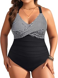 Aqua Eve Plus Size One Piece Swimsuit - Women's Tummy Control Bathing Suit Retro Full Coverage Swimwear 2025