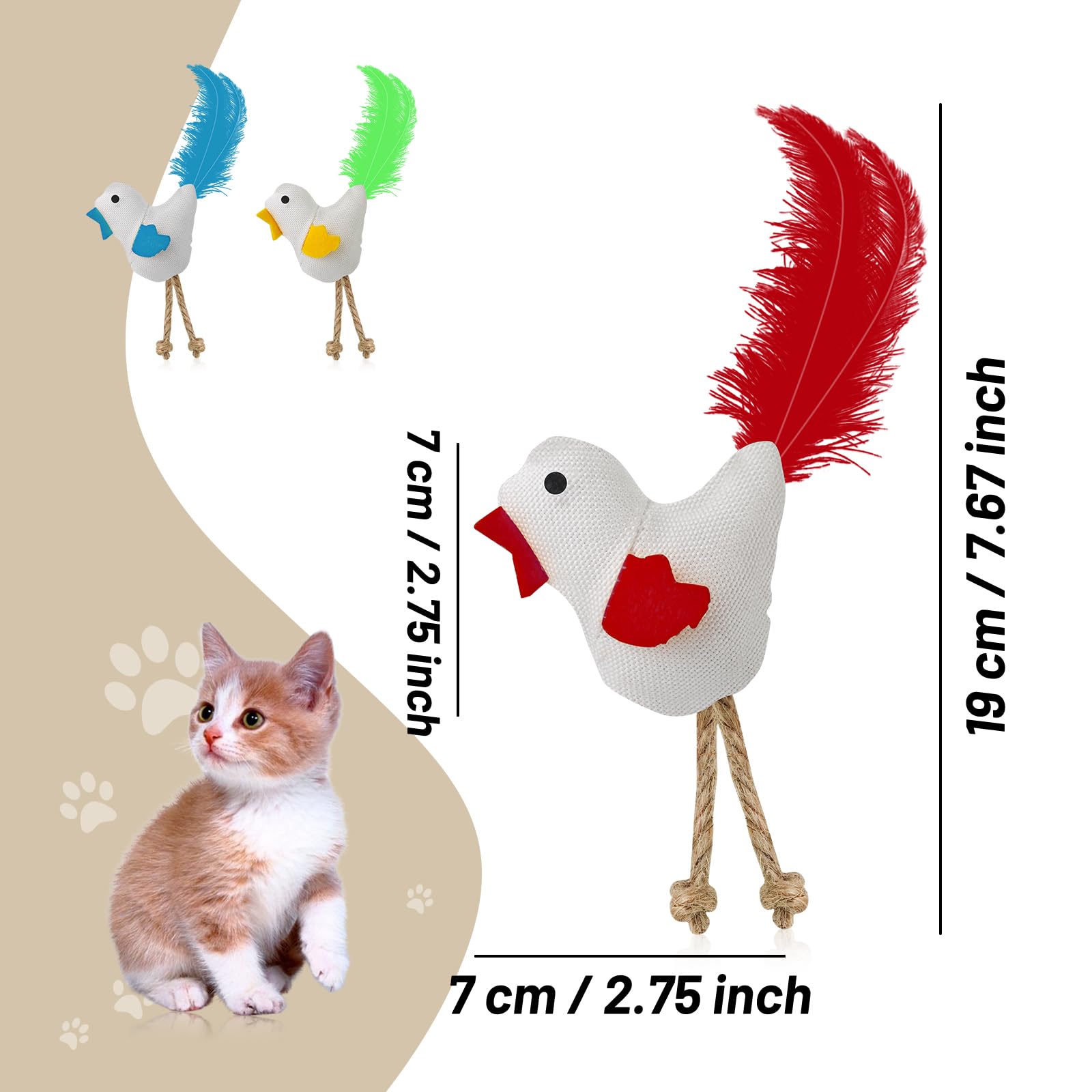 Andiker 3 Pcs Catnip Toys with Bell and Feather - Image 2