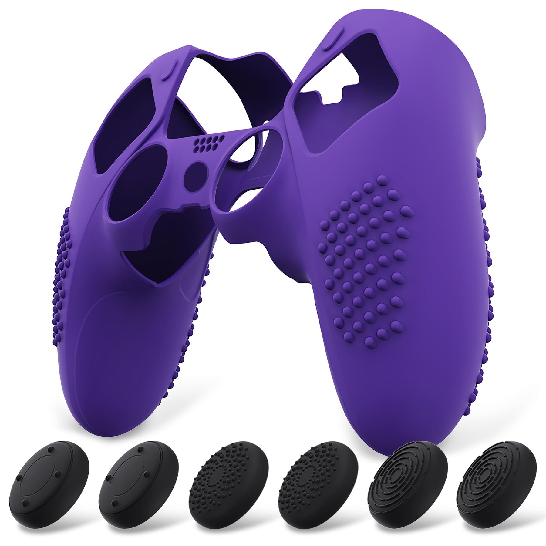 PlayVital Funda de Silicona Antideslizante para ps5 Edge - Carcasa Protectora con 6 Tapas de Joysticks, Cubierta de Goma Tacto Suave, Protector de Mando, Diseño 3D Tachonado (Gris Metálico) — view 15
