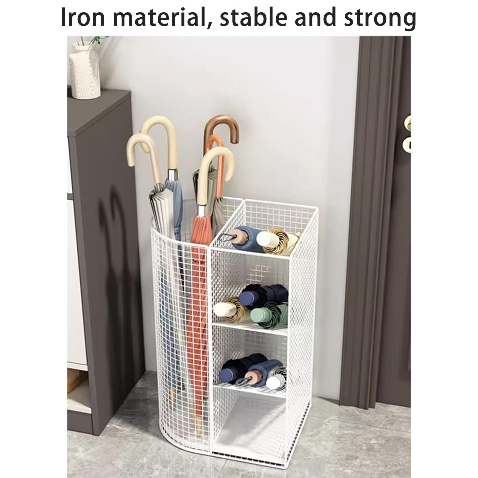 Stylowy biały metalowy uchwyt na parasol ze zdejmowaną tacą ociekową - idealny do przechowywania w domu i biurze, funkcjonalny design do nowoczesnych wnętrz