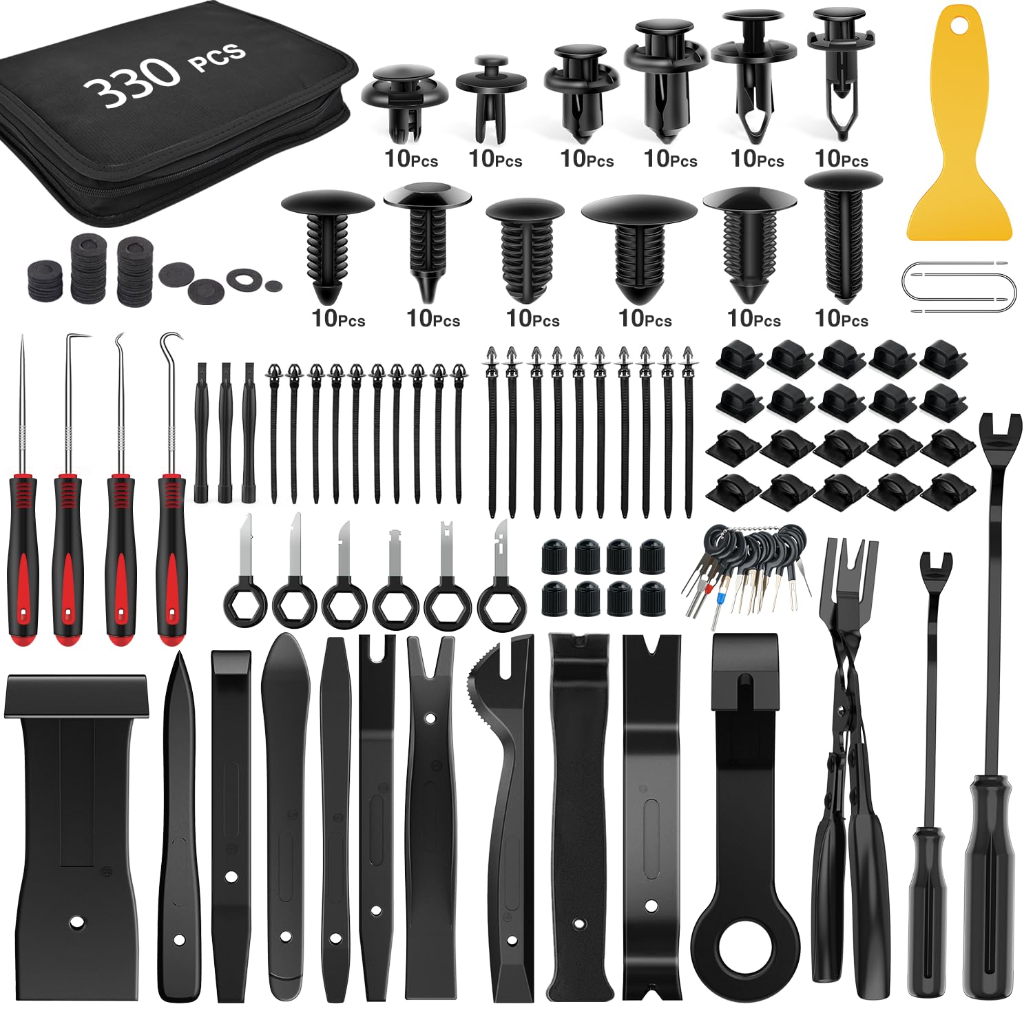 GOOACC 330Pcs Trim Removal Tool, Auto Push Pin Bumper Retainer Clip Set Fastener Terminal Remover Tool Adhesive Cable Clips Kit Car Panel Radio Removal Auto Clip Pliers, Black
