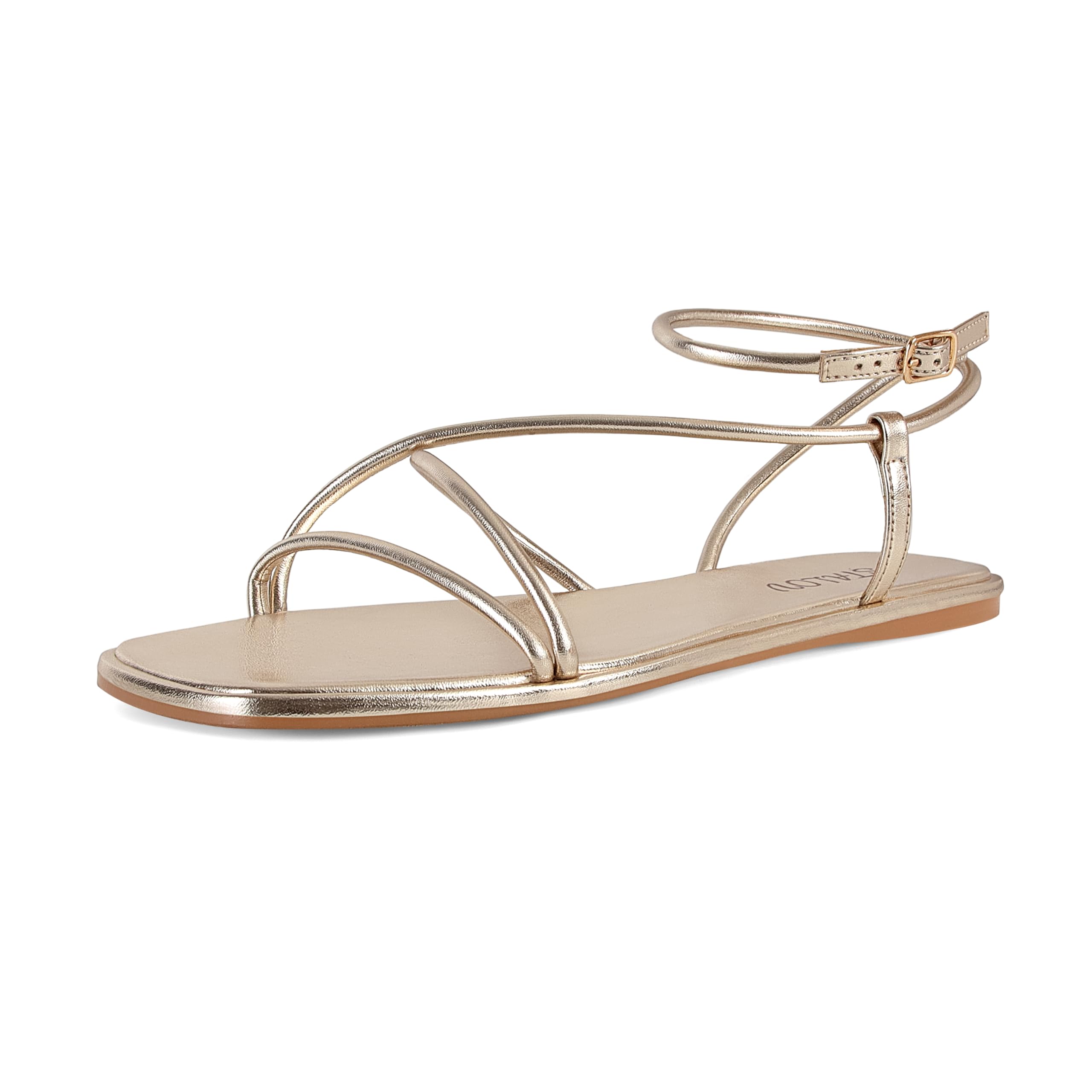 STALOV Strappy Flat Sandals for Women Square Open Toe Leather Ankle Strap...