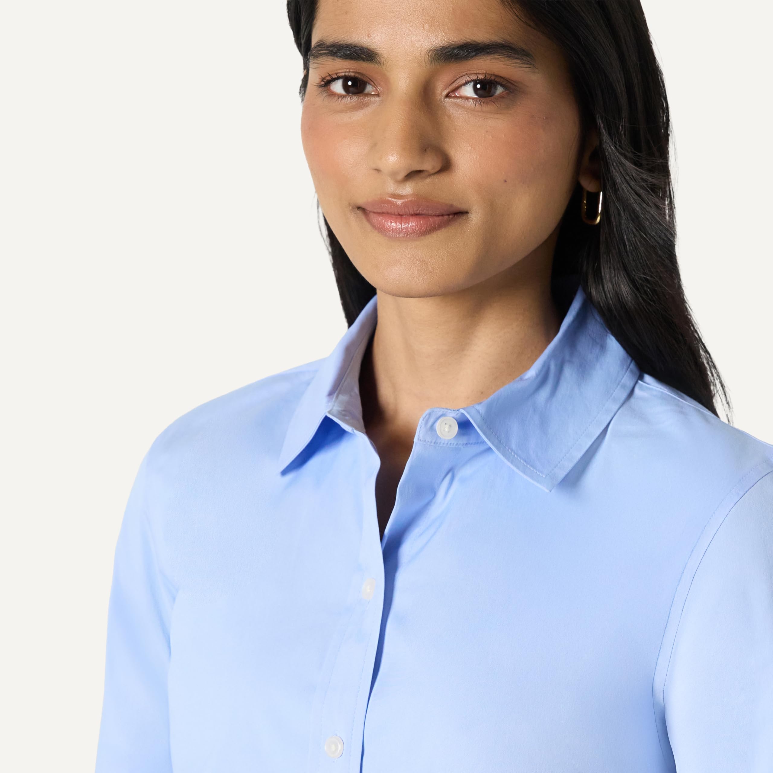 Amazon Essentials Donna Camicia Elegante dalla vestibilità Aderente con Bottoni, in Popeline Elasticizzato