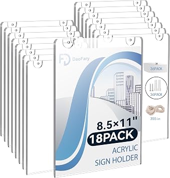 Daofary Acrylic Wall Sign Holder 8.5 x 11, 18 Pack Wall Mount,3-Way Install