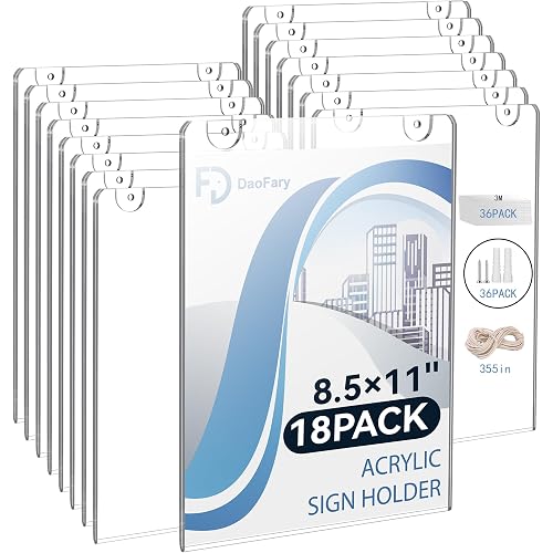 Daofary Acrylic Wall Sign Holder 8.5 x 11, 18 Pack Wall Mount,3-Way Install