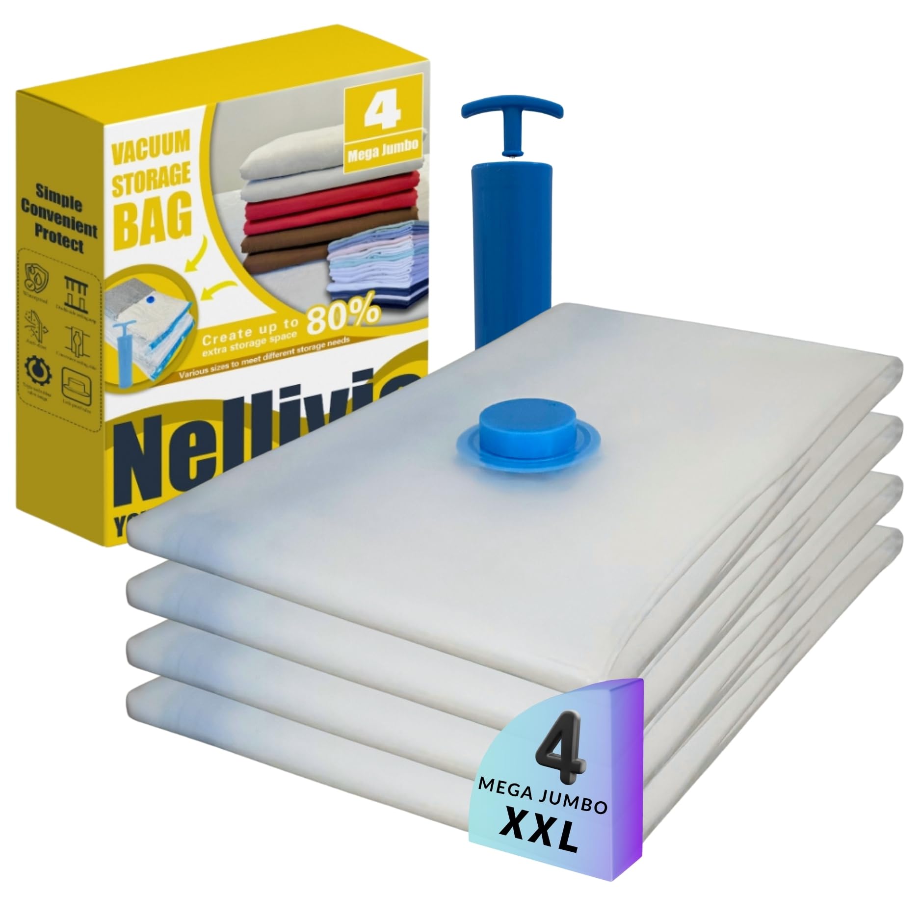 Mega Jumbo XXL Vacuum Seal Space Saver Storage Bags with Pump 4 Pack