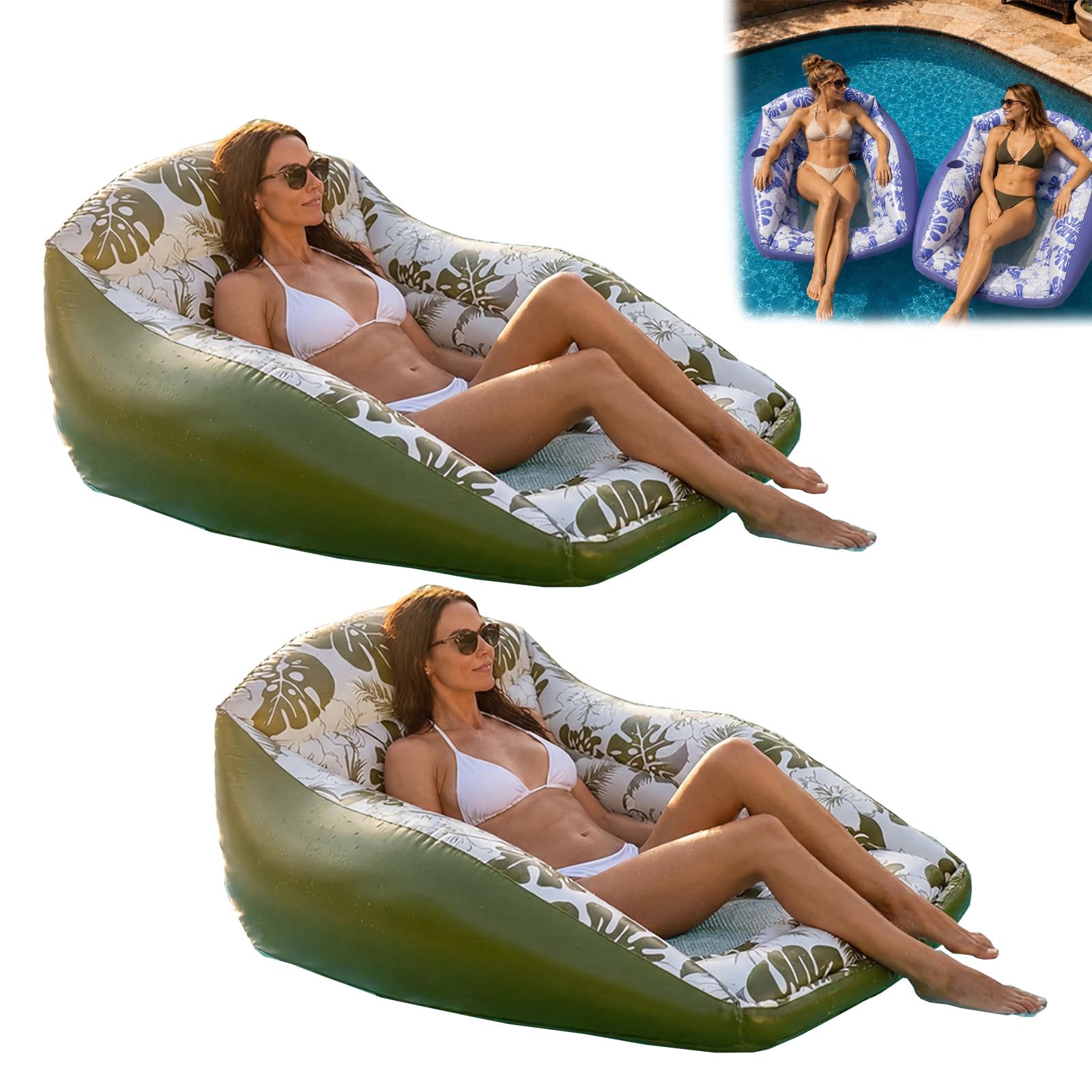 2er-Pack Aufblasbare Pool-Treiber Erwachsene, U-Form Wasser Aufblasbarer Pool-Treiber mit Getränkehalter Rückenlehne, 3-in-1 Lounge-Sessel Pool-Treiber für See Fluss Strand Sommer Pool-Party