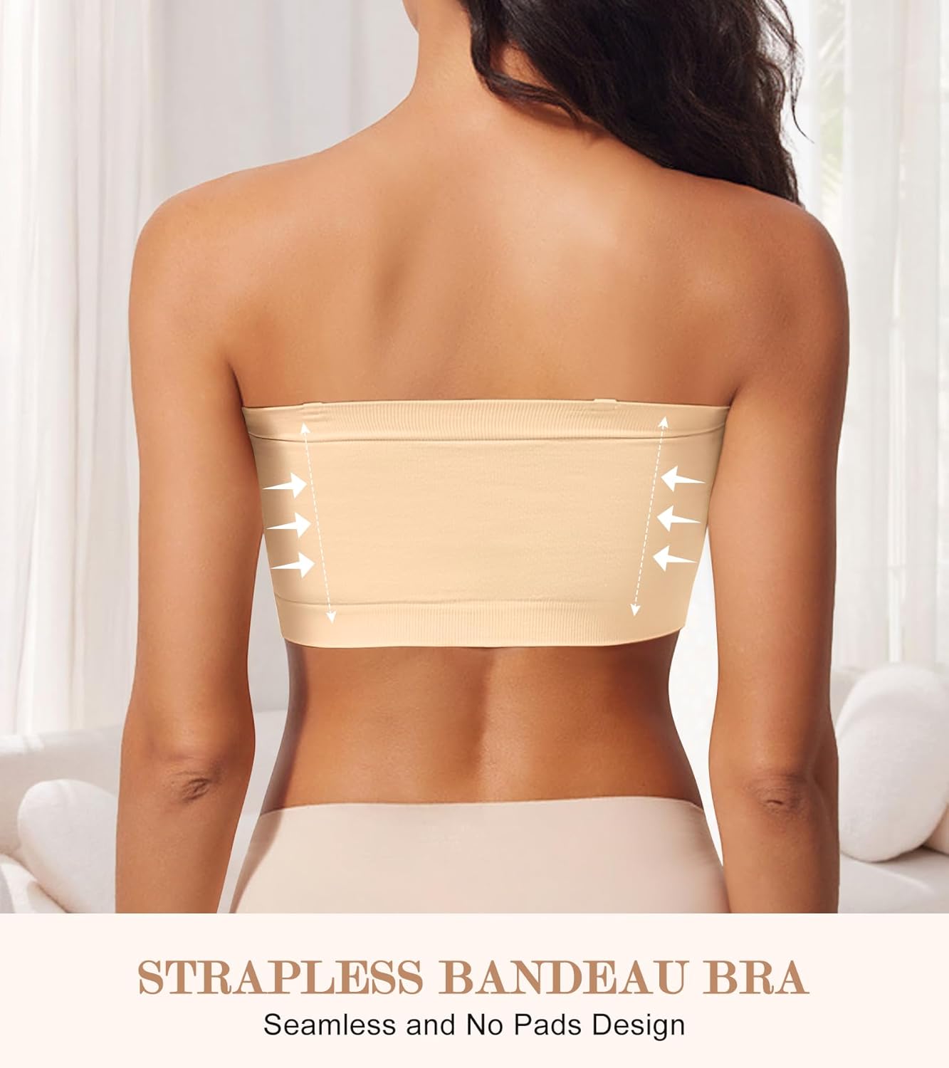Strapless Bras for Women, Push Up Bandeau BraWireless, Seamless Tube Top Non-Padded Bralette——Medium, Nude - Image 2