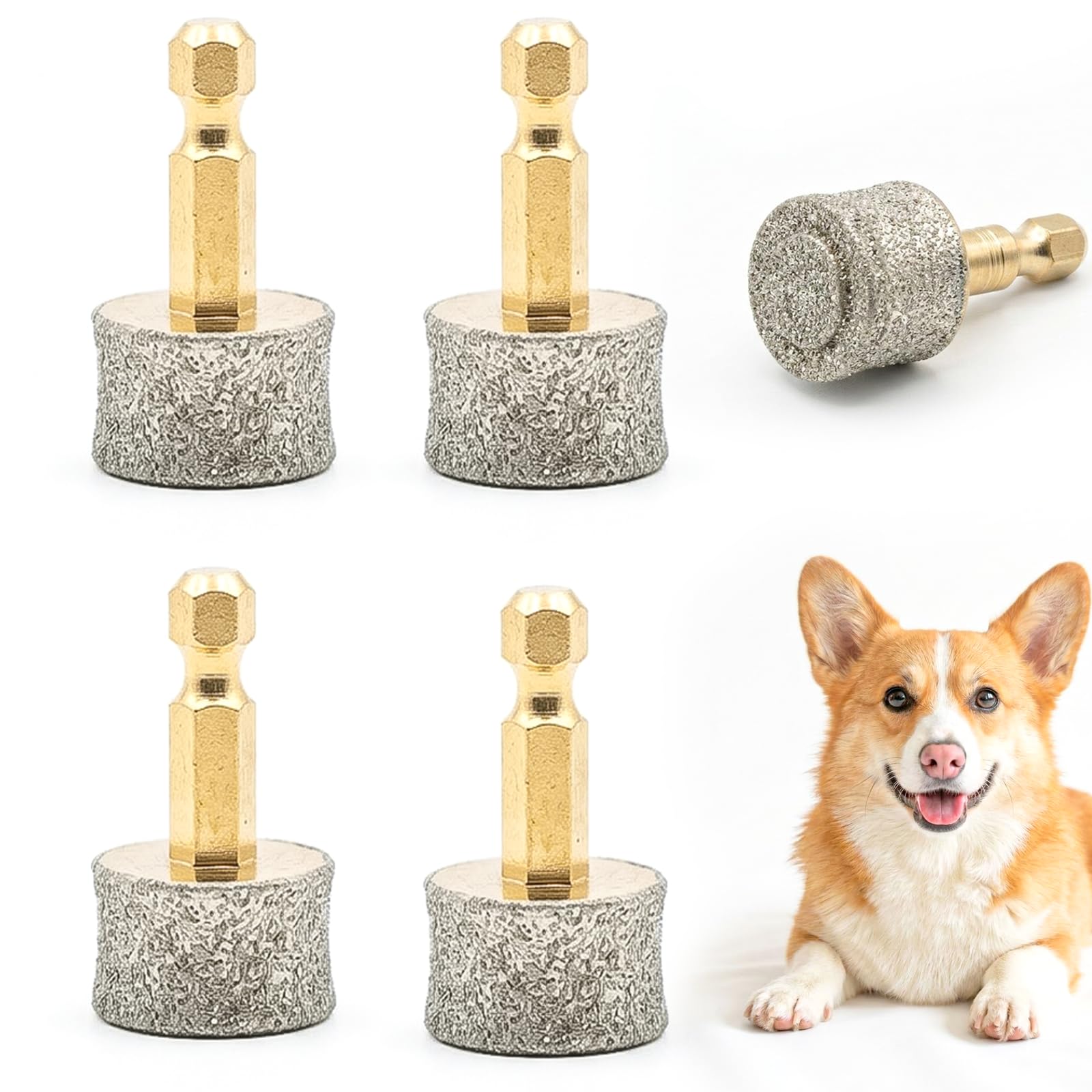 ZhuPu 4 Pcs Dog Nail Grinder Heads, 80 Grit Diamond Bit, Replacement Wheel, Brass Shaft, Compatible with Casfuy N10 Pet Claw