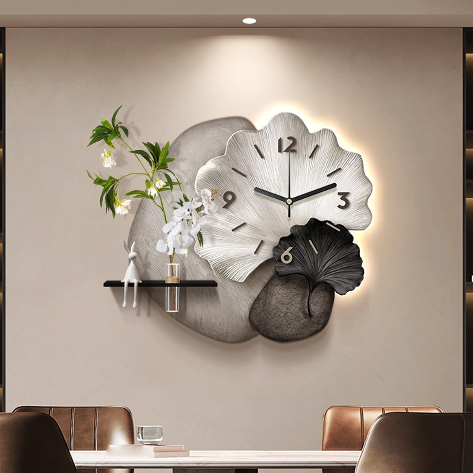 Orologio da parete 3D con luce LED, silenzioso, moderno, decorazione per la casa per soggiorno, camera da letto e ufficio, alimentatore plug-in, 60 x 50 cm / 23.6x19.7in