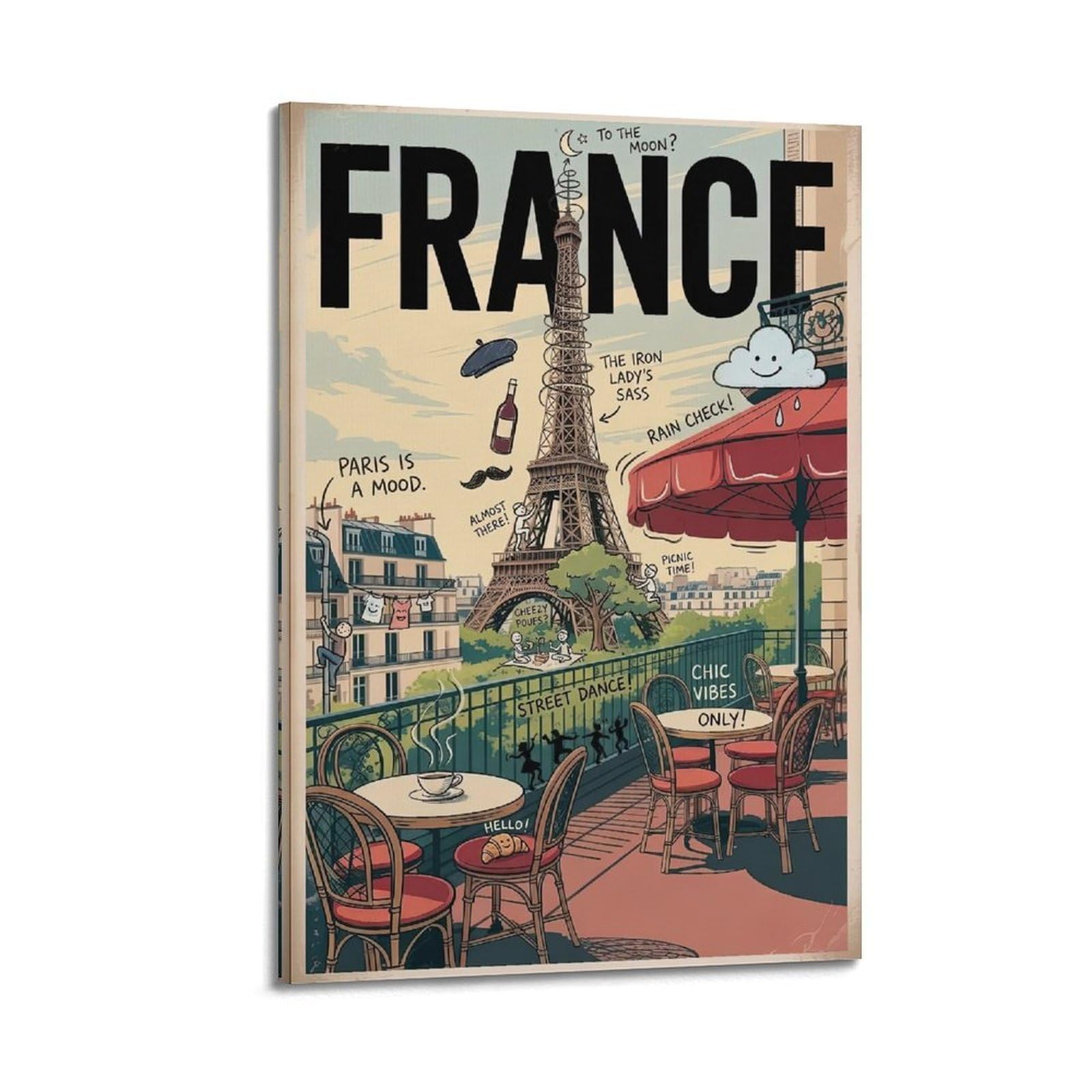 OKAHYS Vintage Travel Poster France Paris Decorative Painting Canvas Wall Artworks Picture 20x30inch(50x75cm)