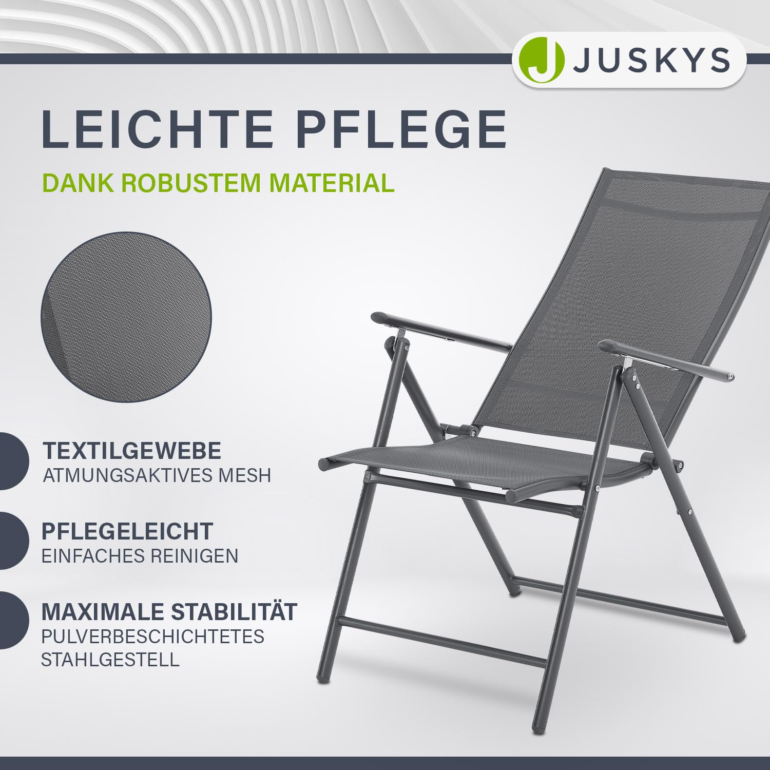 Juskys Calena Gartenstuhl 2er Set Anthrazit - 7-Fach verstellbar klappbar - pulverbeschichteter Stahl