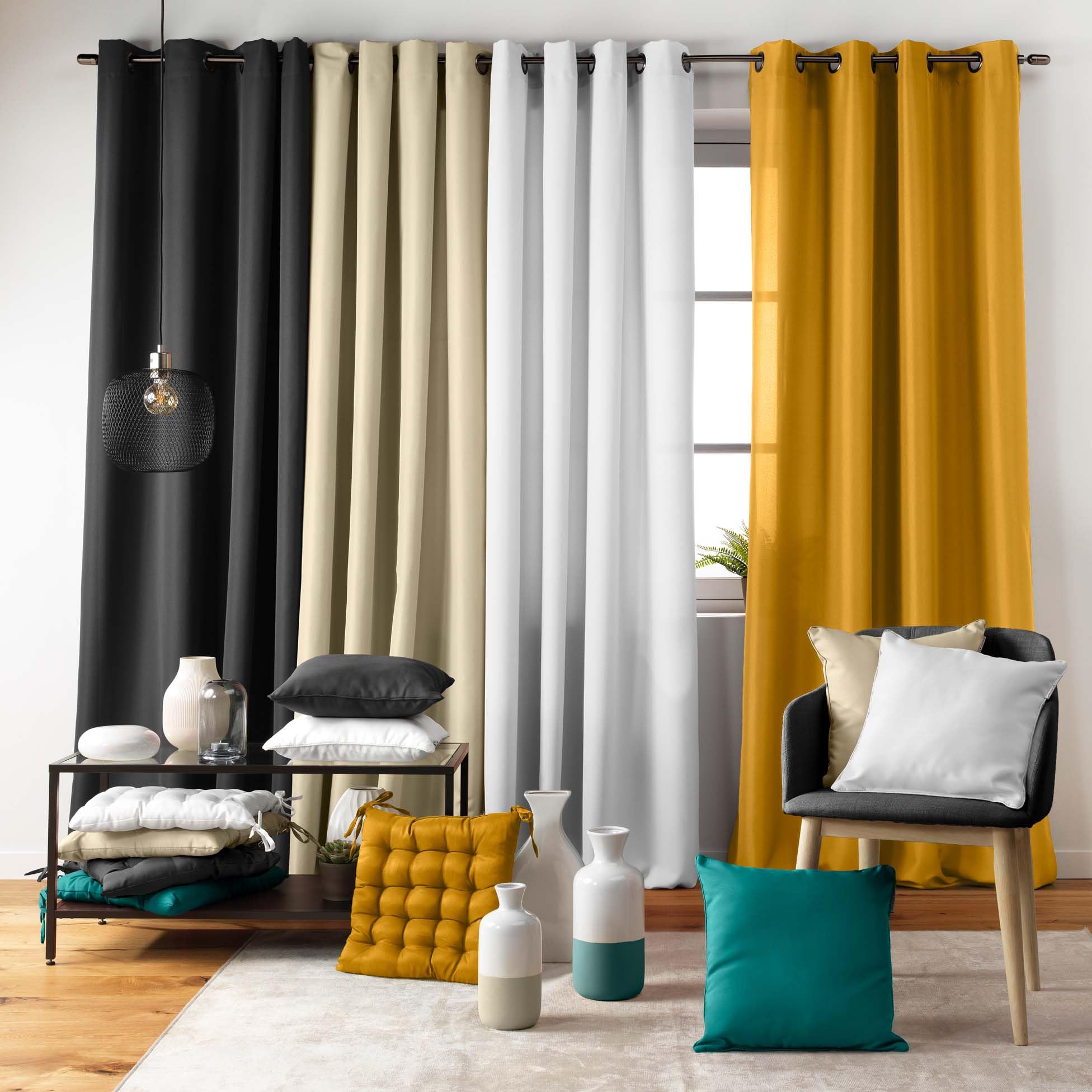 Douceur D'Intérieur - 1603525, Tenda Con Occhielli , 140 X 280 Cm , Essentiel , Poliestere Unito , Nero