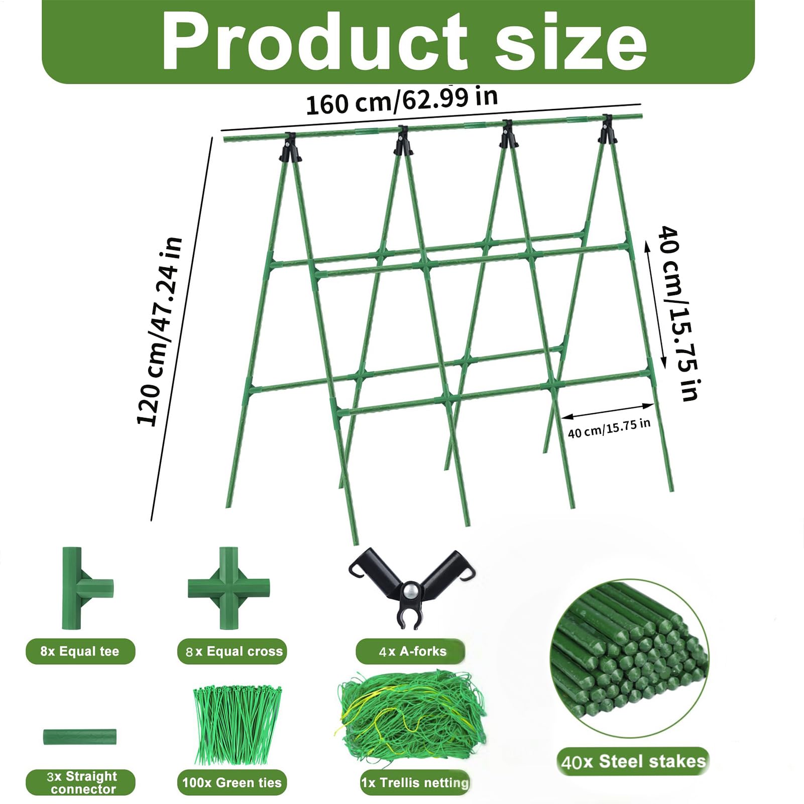 Treillis de – Cage de support pour | Treillis à cadre en A | Structure robuste de 122 cm pour le jardinage surélevé, piquets amovibles pour fruits de vigne, courgettes, courges