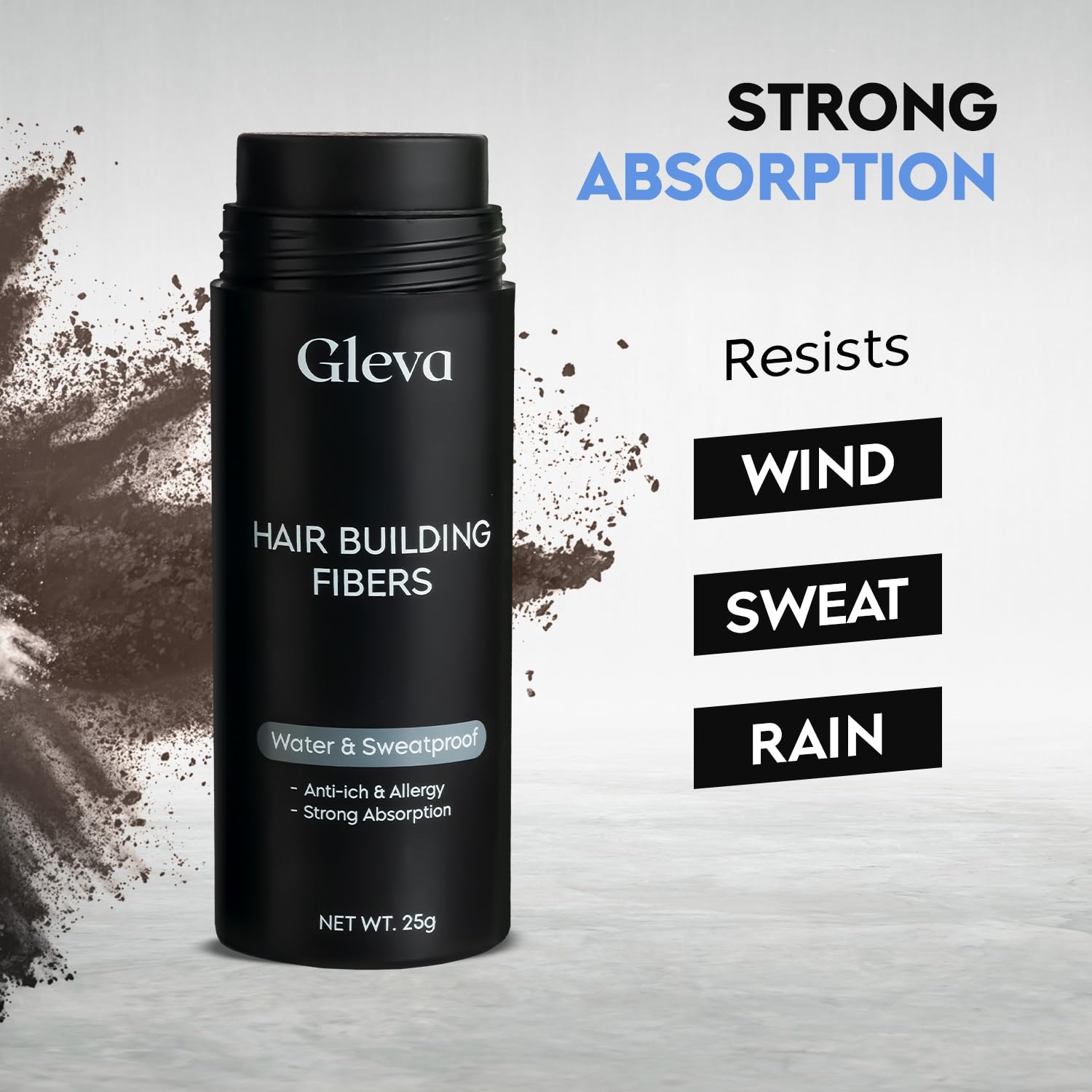 Gleva Hair Building Fibers - Powder Thickener, Topper for Fine Hair - Natural Filler Instantly Conceals Loss - Bald Spots Filler for Women & Men (Dark Brown), 25 Grams 1