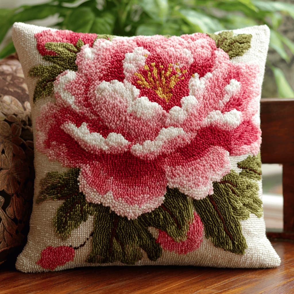 Kitquiver Beginner Latch Hook Cushion Kit,Peony Decor Pillow Cover 43X43Cm